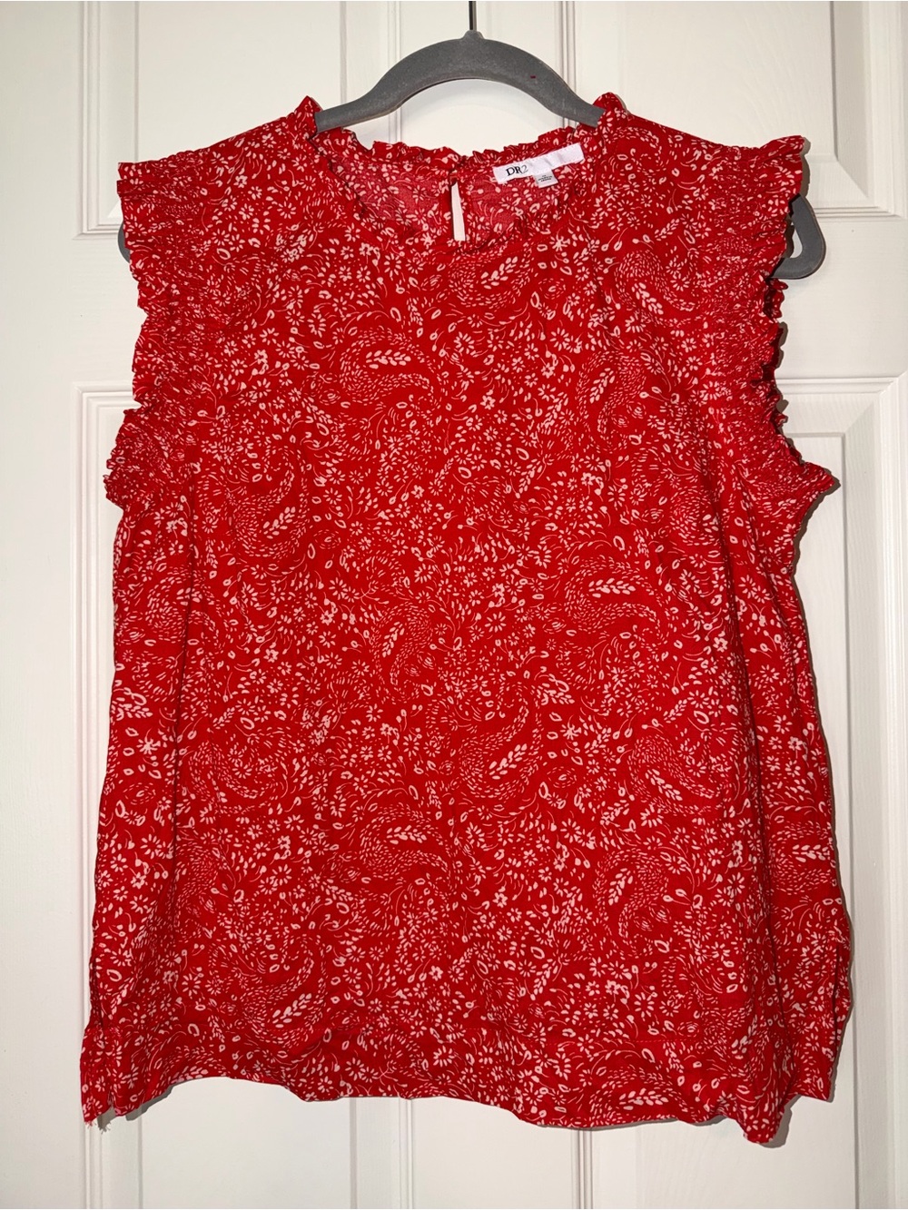 DR2 Red Paisley Ruffle Sleeve Blouse